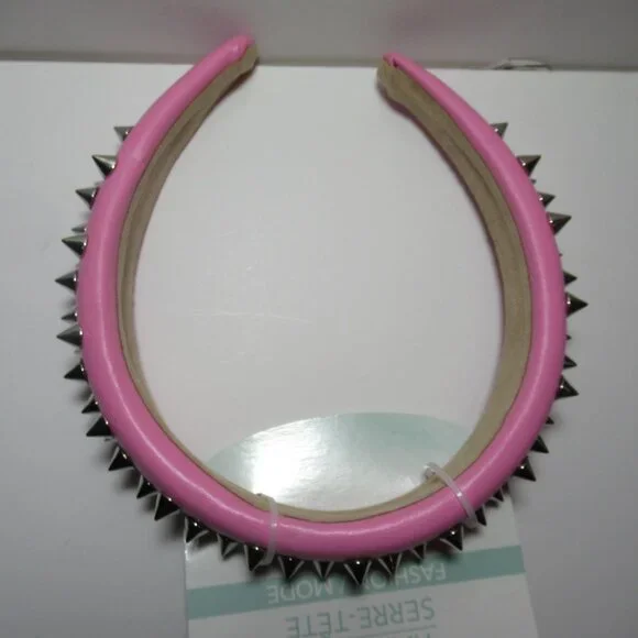 1 Black & 1 Pink Pleather Studded Spiked Headband Punk Alternative Goth Emo New - Picture 7 of 14